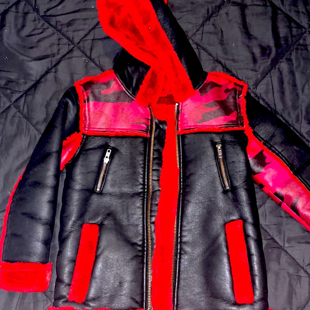 Leather kids fur coat